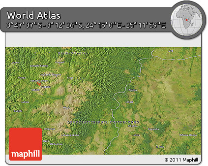 Satellite 3D Map of the Area around 3° 30' 2" S, 24° 43' 30" E