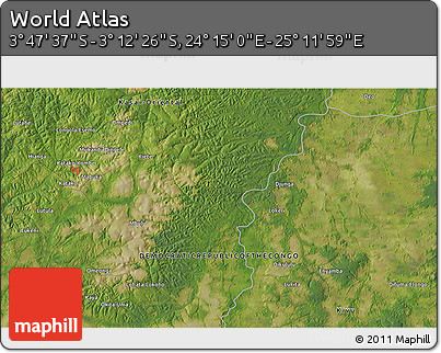 Satellite 3D Map of the Area around 3° 30' 2" S, 24° 43' 30" E