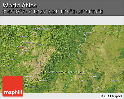 Satellite 3D Map of the Area around 3° 30' 2" S, 24° 43' 30" E
