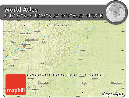 Physical Map of the Area around 3° 30' 2" S, 24° 43' 30" E