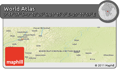 Physical Panoramic Map of the Area around 3° 30' 2" S, 24° 43' 30" E