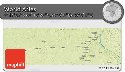 Physical Panoramic Map of the Area around 3° 30' 2" S, 25° 34' 30" E