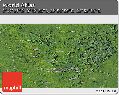 Satellite 3D Map of the Area around 3° 30' 2" S, 26° 25' 29" E