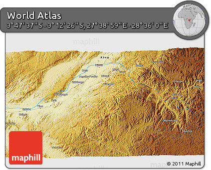 Physical 3D Map of the Area around 3° 30' 2" S, 28° 7' 30" E