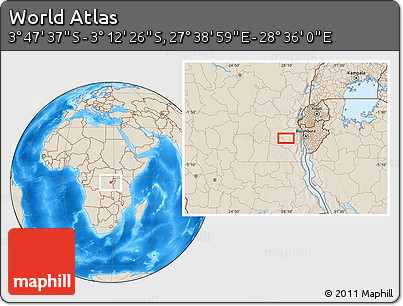 Shaded Relief Location Map of the Area around 3° 30' 2" S, 28° 7' 30" E