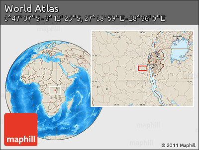 Shaded Relief Location Map of the Area around 3° 30' 2" S, 28° 7' 30" E