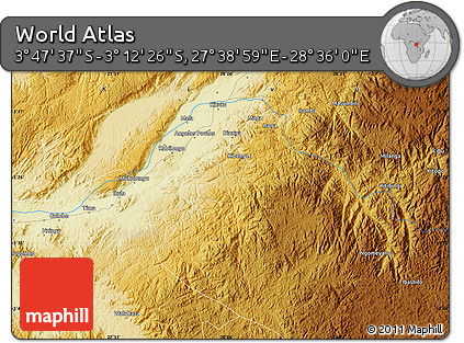 Physical Map of the Area around 3° 30' 2" S, 28° 7' 30" E
