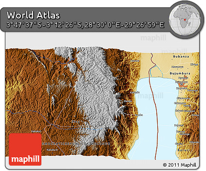 Physical 3D Map of the Area around 3° 30' 2" S, 28° 58' 30" E