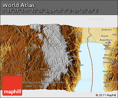 Physical 3D Map of the Area around 3° 30' 2" S, 28° 58' 30" E