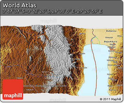Physical 3D Map of the Area around 3° 30' 2" S, 28° 58' 30" E