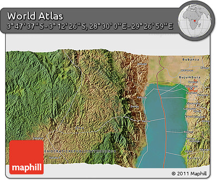 Satellite 3D Map of the Area around 3° 30' 2" S, 28° 58' 30" E