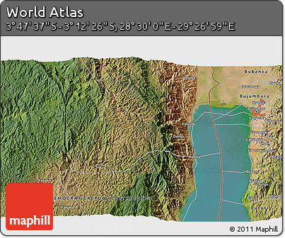 Satellite 3D Map of the Area around 3° 30' 2" S, 28° 58' 30" E