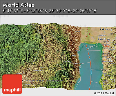 Satellite 3D Map of the Area around 3° 30' 2" S, 28° 58' 30" E