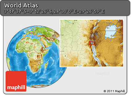 Physical Location Map of the Area around 3° 30' 2" S, 28° 58' 30" E