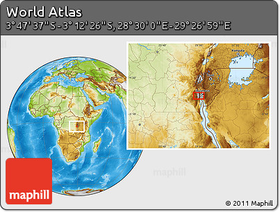 Physical Location Map of the Area around 3° 30' 2" S, 28° 58' 30" E