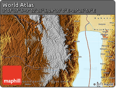 Physical Map of the Area around 3° 30' 2" S, 28° 58' 30" E