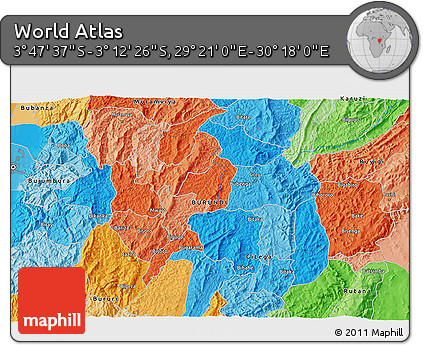 Political 3D Map of the Area around 3° 30' 2" S, 29° 49' 30" E