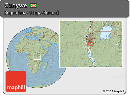 Savanna Style Location Map of Cunywe, hill shading