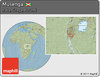 Savanna Style Location Map of Musenga, hill shading
