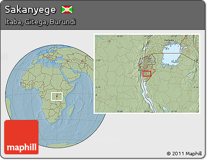 Savanna Style Location Map of Sakanyege, hill shading