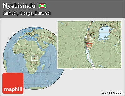 Savanna Style Location Map of Nyabisindu, hill shading