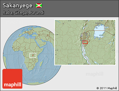 Savanna Style Location Map of Sakanyege, hill shading
