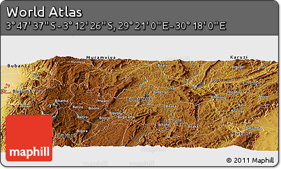 Physical Panoramic Map of the Area around 3° 30' 2" S, 29° 49' 30" E