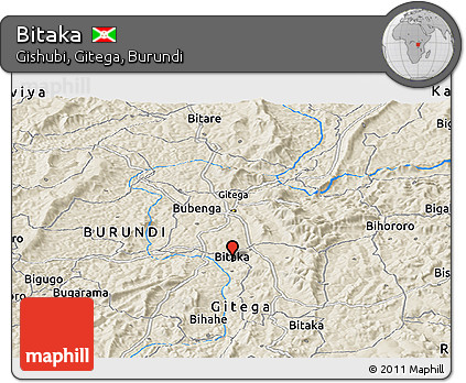Shaded Relief Panoramic Map of Bitaka