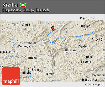 Shaded Relief Panoramic Map of Kiziba