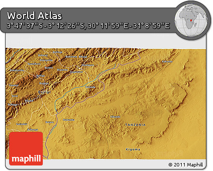 Physical 3D Map of the Area around 3° 30' 2" S, 30° 40' 29" E
