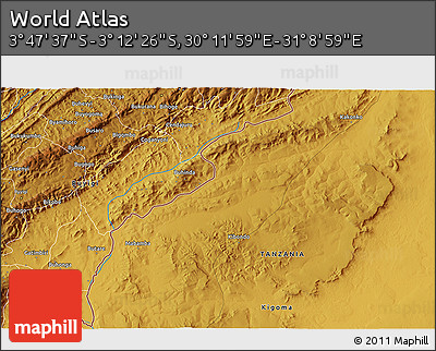 Physical 3D Map of the Area around 3° 30' 2" S, 30° 40' 29" E