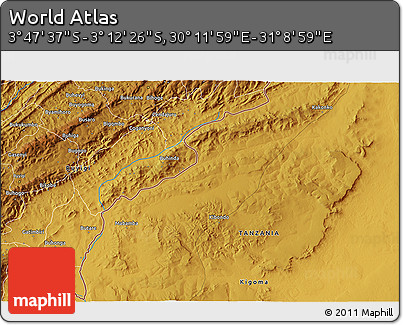 Physical 3D Map of the Area around 3° 30' 2" S, 30° 40' 29" E