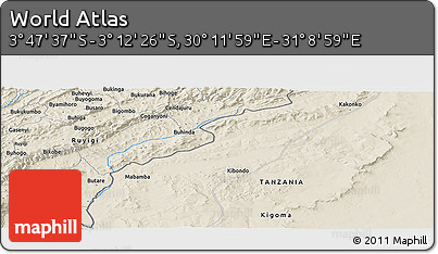 Shaded Relief Panoramic Map of the Area around 3° 30' 2" S, 30° 40' 29" E