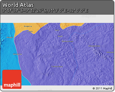 Political 3D Map of the Area around 3° 30' 2" S, 31° 31' 29" E