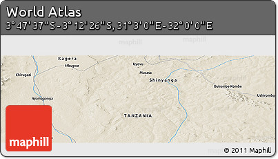 Shaded Relief Panoramic Map of the Area around 3° 30' 2" S, 31° 31' 29" E