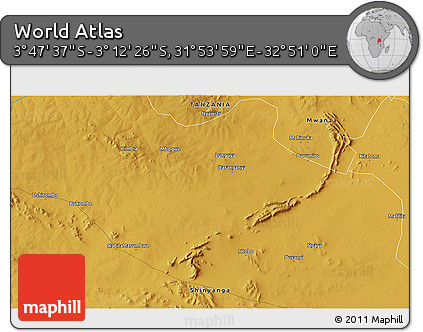 Physical 3D Map of the Area around 3° 30' 2" S, 32° 22' 30" E