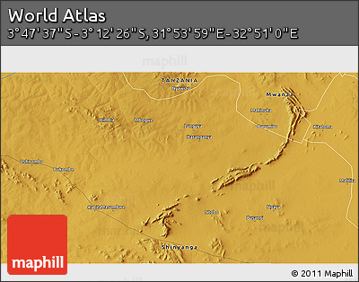 Physical 3D Map of the Area around 3° 30' 2" S, 32° 22' 30" E