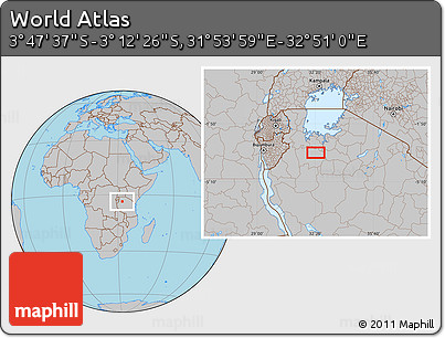 Gray Location Map of the Area around 3° 30' 2" S, 32° 22' 30" E