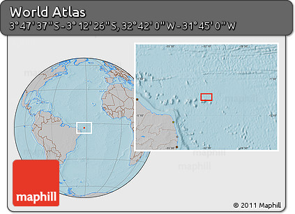 Gray Location Map of the Area around 3° 30' 2" S, 32° 13' 30" W, hill shading