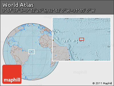 Gray Location Map of the Area around 3° 30' 2" S, 32° 13' 30" W, hill shading
