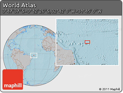 Gray Location Map of the Area around 3° 30' 2" S, 32° 13' 30" W, hill shading