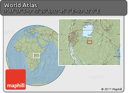 Savanna Style Location Map of the Area around 3° 30' 2" S, 33° 13' 30" E, hill shading