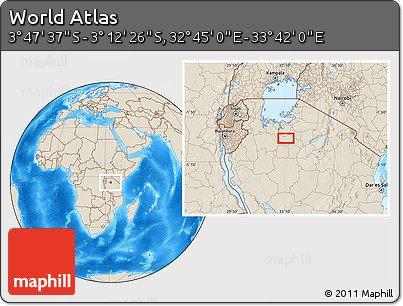 Shaded Relief Location Map of the Area around 3° 30' 2" S, 33° 13' 30" E