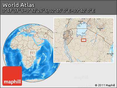 Shaded Relief Location Map of the Area around 3° 30' 2" S, 33° 13' 30" E