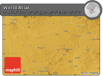 Physical Map of the Area around 3° 30' 2" S, 33° 13' 30" E