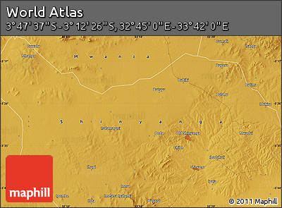Physical Map of the Area around 3° 30' 2" S, 33° 13' 30" E