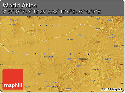 Physical Map of the Area around 3° 30' 2" S, 33° 13' 30" E