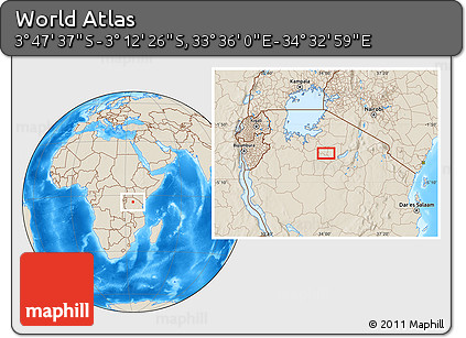 Shaded Relief Location Map of the Area around 3° 30' 2" S, 34° 4' 30" E