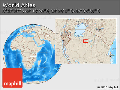 Shaded Relief Location Map of the Area around 3° 30' 2" S, 34° 4' 30" E