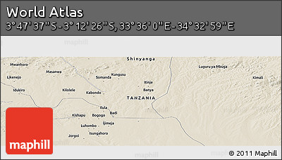 Shaded Relief Panoramic Map of the Area around 3° 30' 2" S, 34° 4' 30" E